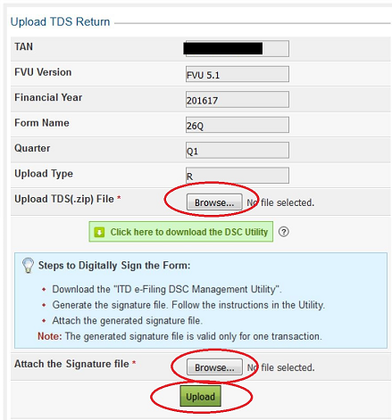 Procedure TDS return filing on ITD website - DSC