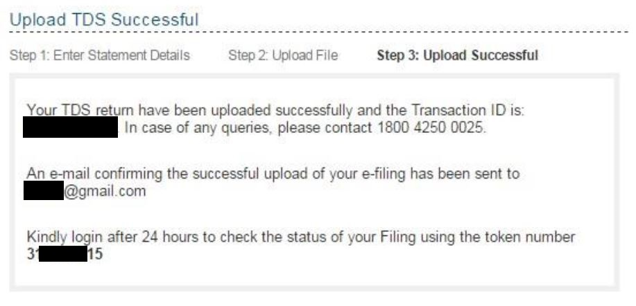 Procedure TDS return filing on ITD website - Success