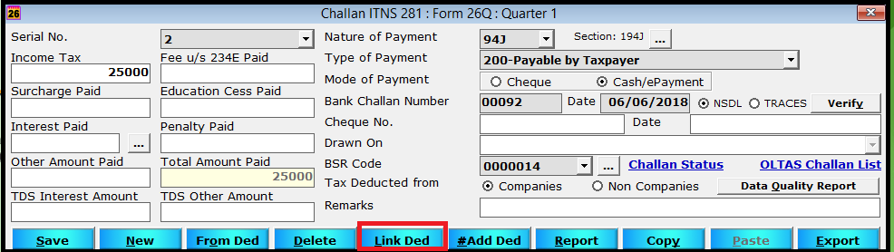 How to enter the challan details 10