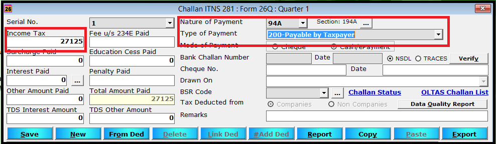 How to enter the challan details 5