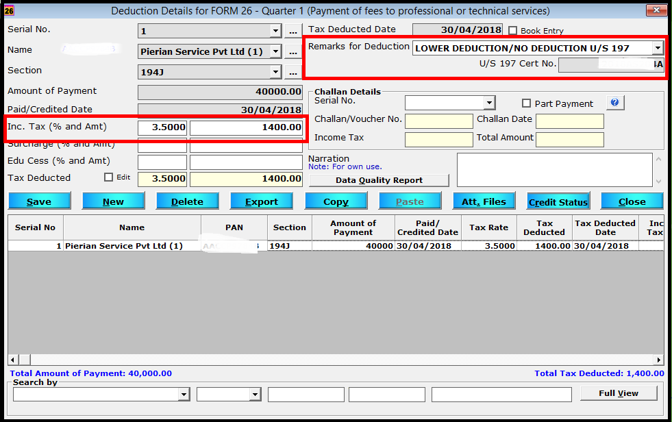 Lower Deduction or No deduction certificate using Saral TDS 2