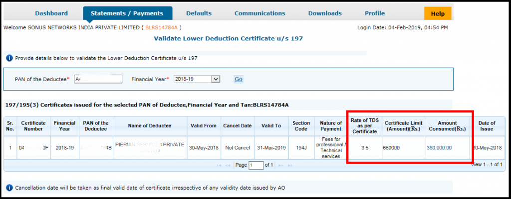 Lower Deduction or No deduction certificate using Saral TDS 7