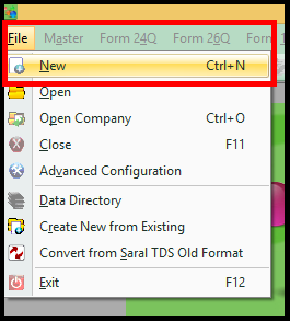 New File creation in Saral TDS 1