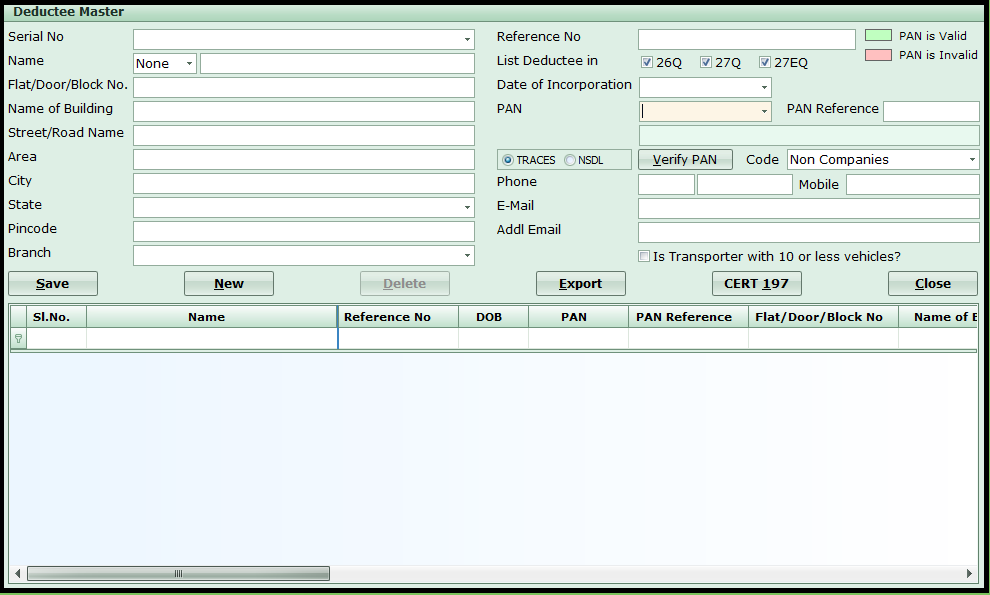 PAN Verification in Saral TDS -enter deductee details