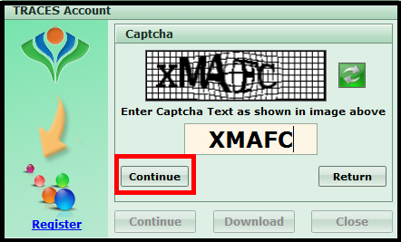 PAN Verification in Saral TDS - Enter Captcha code