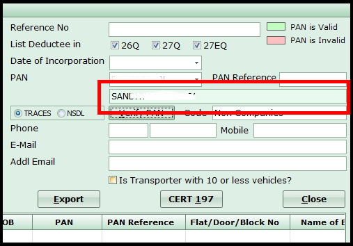 PAN Verification in Saral TDS- details Deductee/Employee master screen