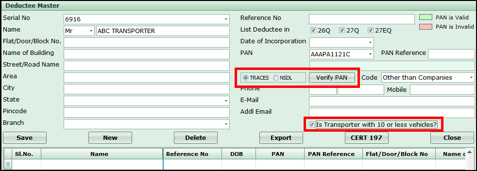 tds on transporter in saral tds - transporter details