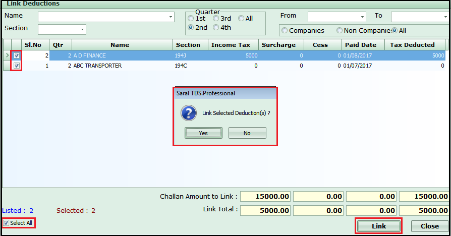 tds on transporter in saral tds - confirm the details