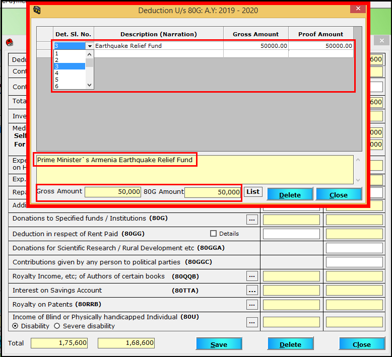 Chapter VI-A entry in Saral TDS - 11 80G