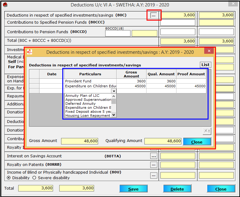 Chapter VI-A entry in Saral TDS - 4 80C