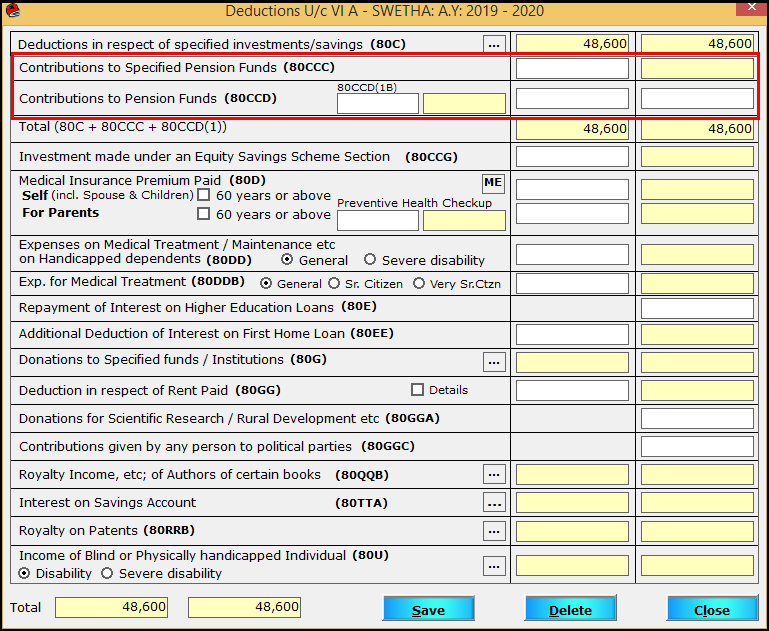 Chapter VI-A entry in Saral TDS - 6 80CCC