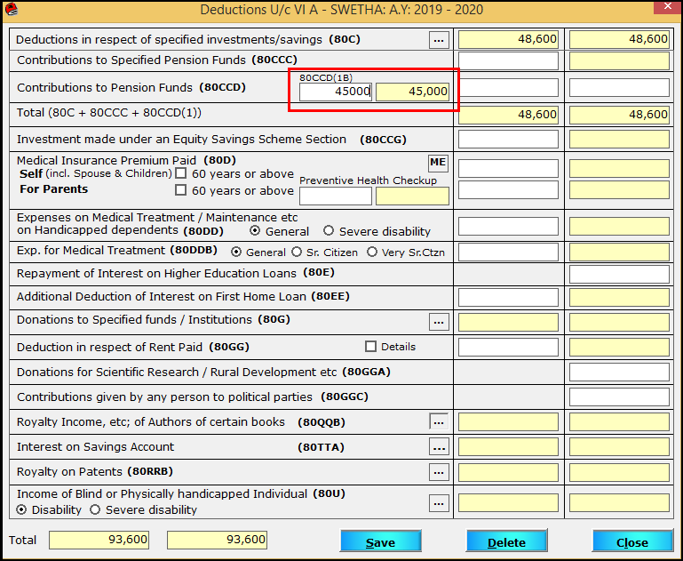 Chapter VI-A entry in Saral TDS - 7 80CCD