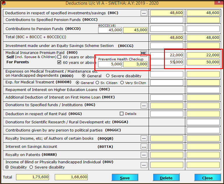 Chapter VI-A entry in Saral TDS - 9 80D differenciation