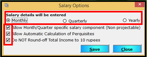 Salary Entry in Saral TDS- select monthly or quarterly
