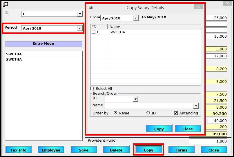 Salary Entry in Saral TDS - copy details to the next month