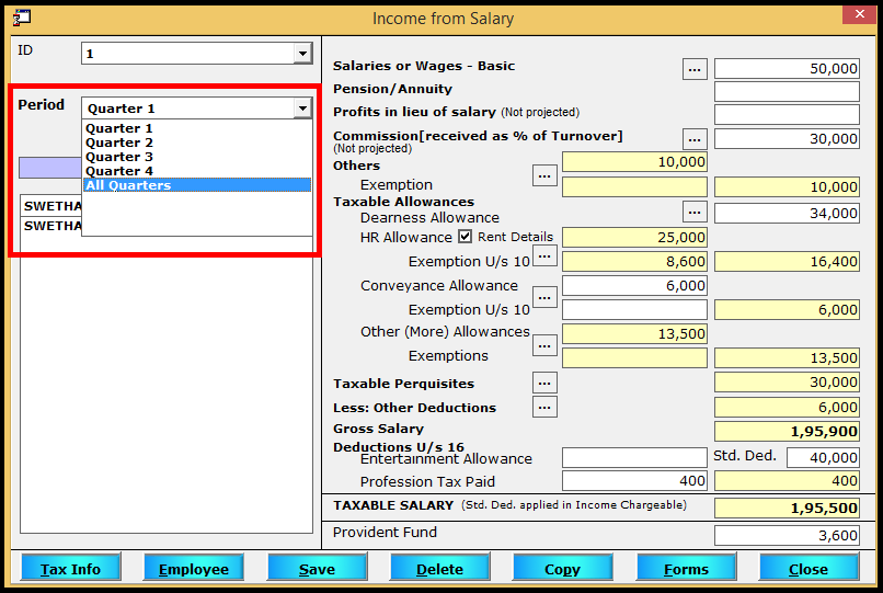 Salary Entry in Saral TDS - quarterly salary option