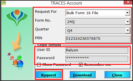 Form 16 generation in Saral TDS software - TRACES login credentials