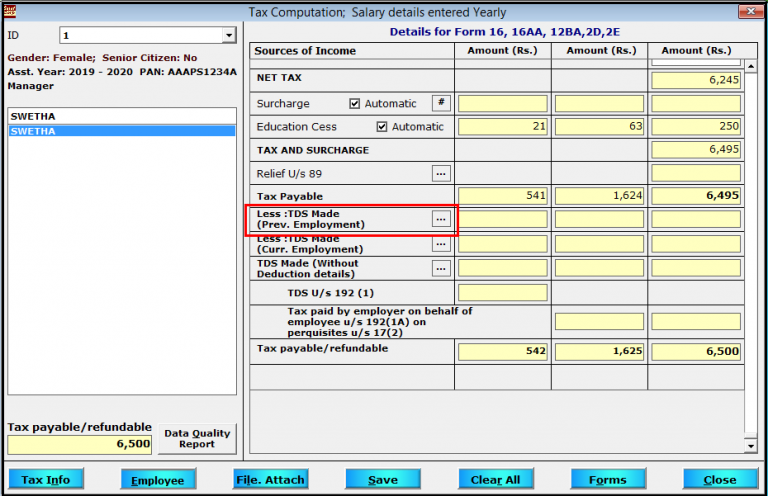Previous Employment Details For Tax Computation In Saral TDS previous-employment-details-for-tax-computation-in-saral-tds