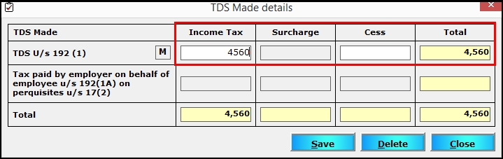 Previous Employment details in Saral TDS - TDS deducted
