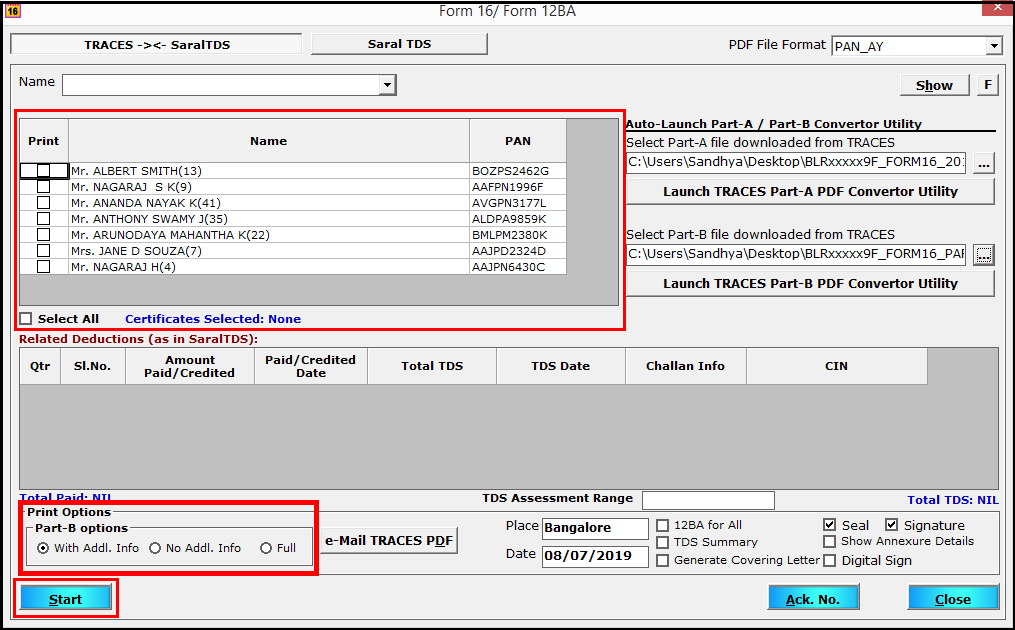 Process to Merge Part A and Part B of Form 16 in Saral TDS - Form 16 generation