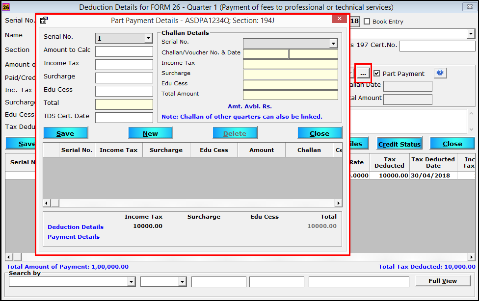 Part Payment in Saral TDS Step by step process