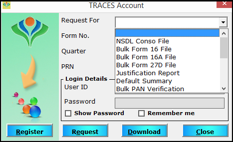 6.TRACES account in SARAL TDS - Options for request/download