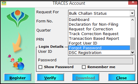 8.TRACES account in SARAL TDS - Forgot user ID