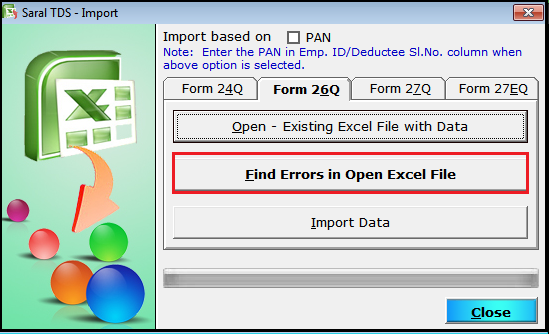 import and export of details in saral tds 10- to find the error 