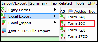import and export of details in saral tds 15- import/export window