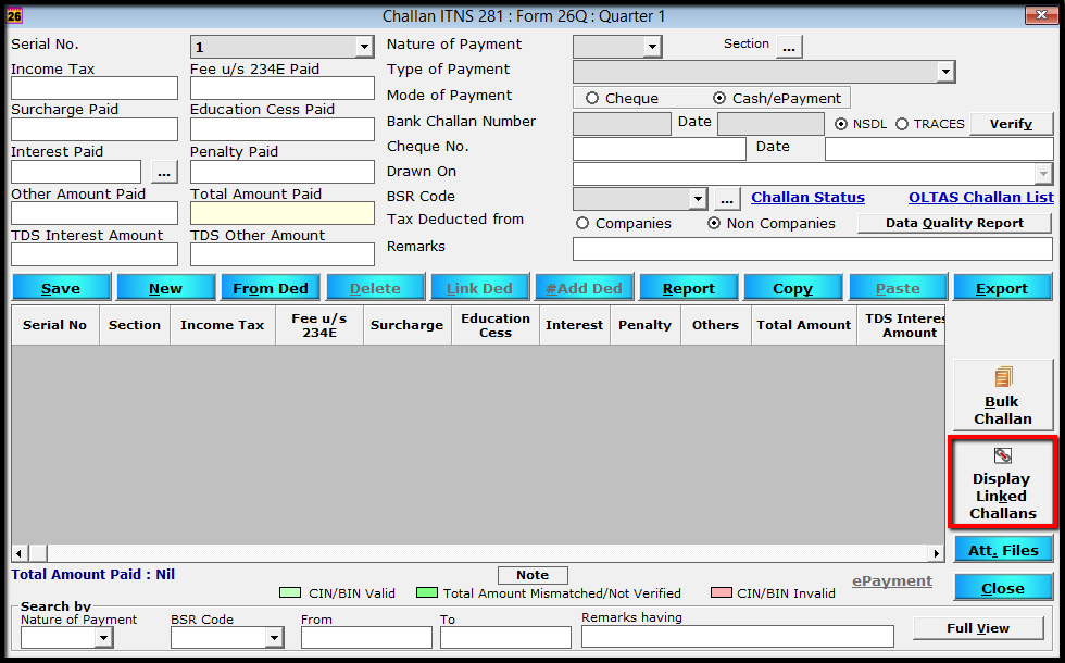2.Display Linked Challans-entry window.