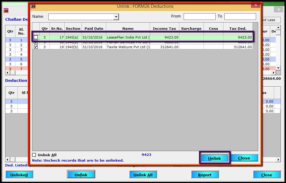 7.Display Linked Challans-Uncheck