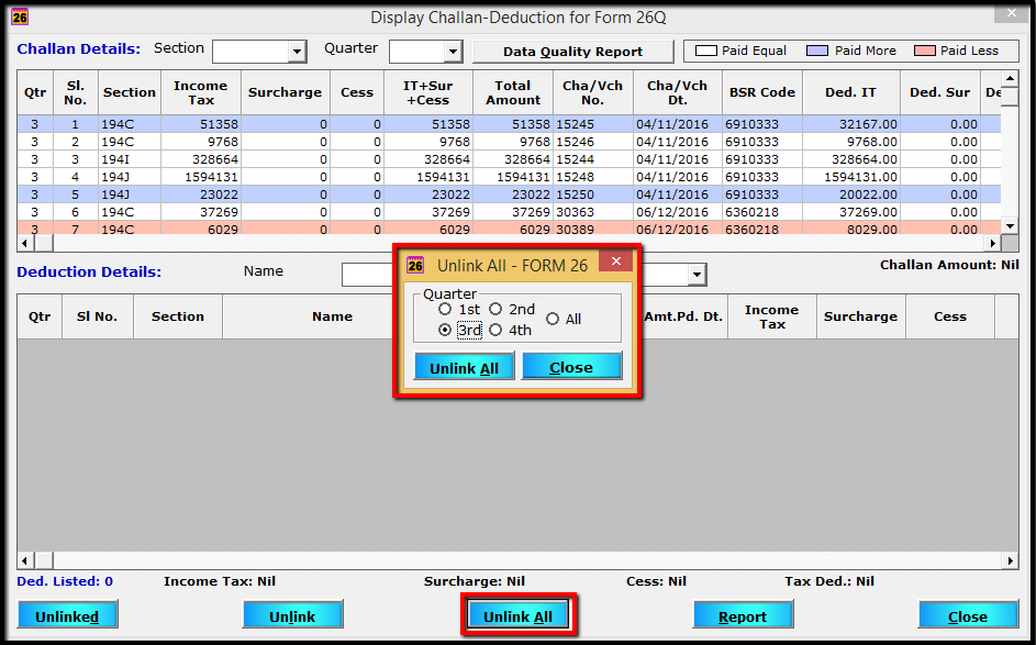 8.Display Linked Challans-Unlink all