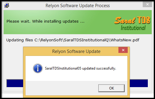 5.1.Procedure for software update in Saral TDS-success message.