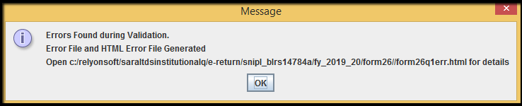 11.1.E-TDS Return Generation in Saral TDS-erroe message