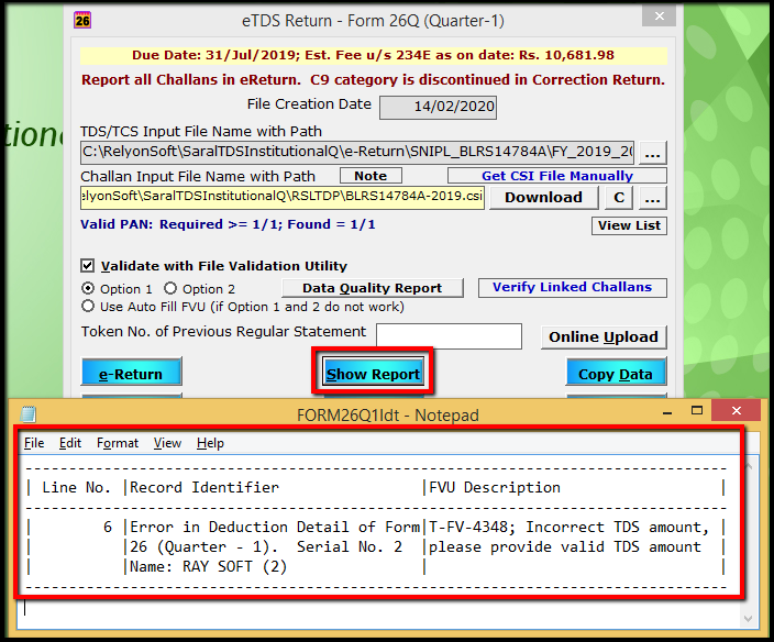 12.1.E-TDS Return Generation in Saral TDS-Show report
