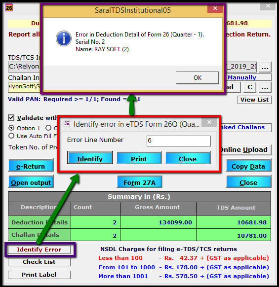 13.1.E-TDS Return Generation in Saral TDS-Identity error.