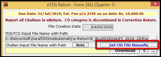 4.1.E-TDS Return Generation in Saral TDS-Get CSI file.