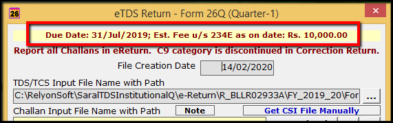 5.1.E-TDS Return Generation in Saral TDS-due date