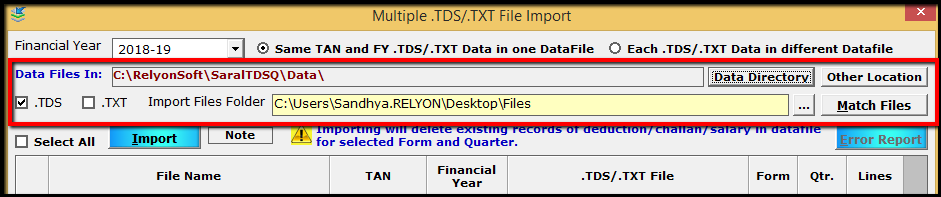 6.TDS file import- location