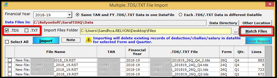 7.TDS file import-match files