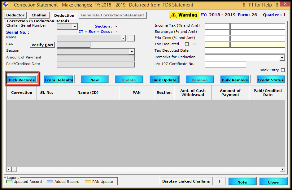 5.PAN correction-deduction tab