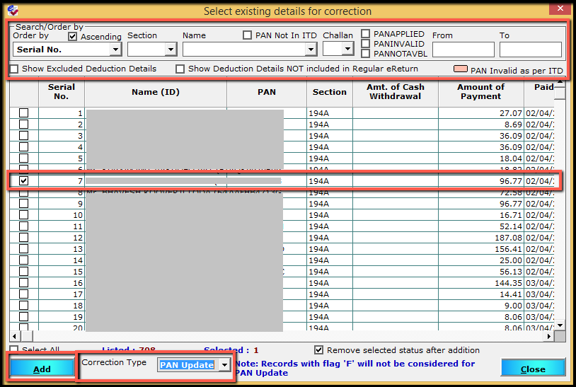 6.PAN correction-select correction type