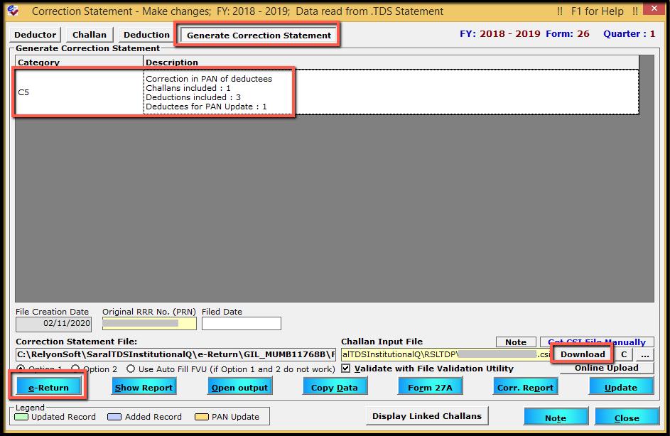 9.PAN correction-generate correction statement