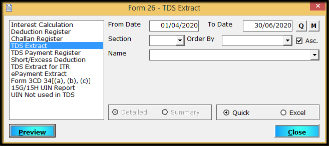 12.MIS reports in Form 26Q part 1-tds extract