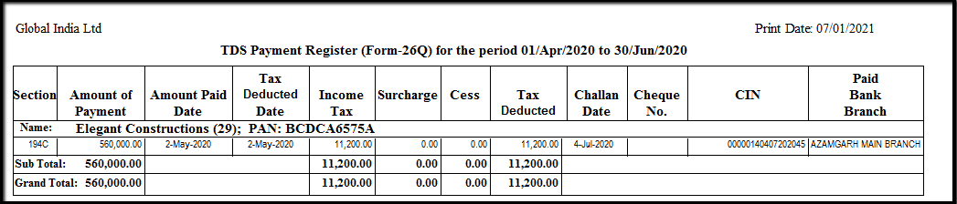 15.MIS reports in Form 26Q part 1-display report