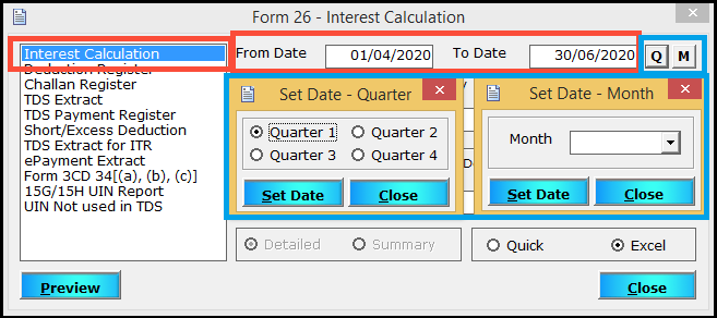 2.MIS reports in Form 26Q part 1-interest calculation