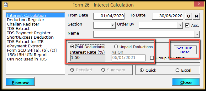 4.MIS reports in Form 26Q part 1-paid deduction