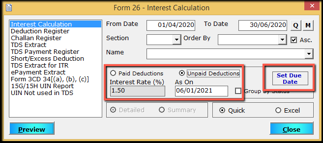 5.MIS reports in Form 26Q part 1-unpaid deduction