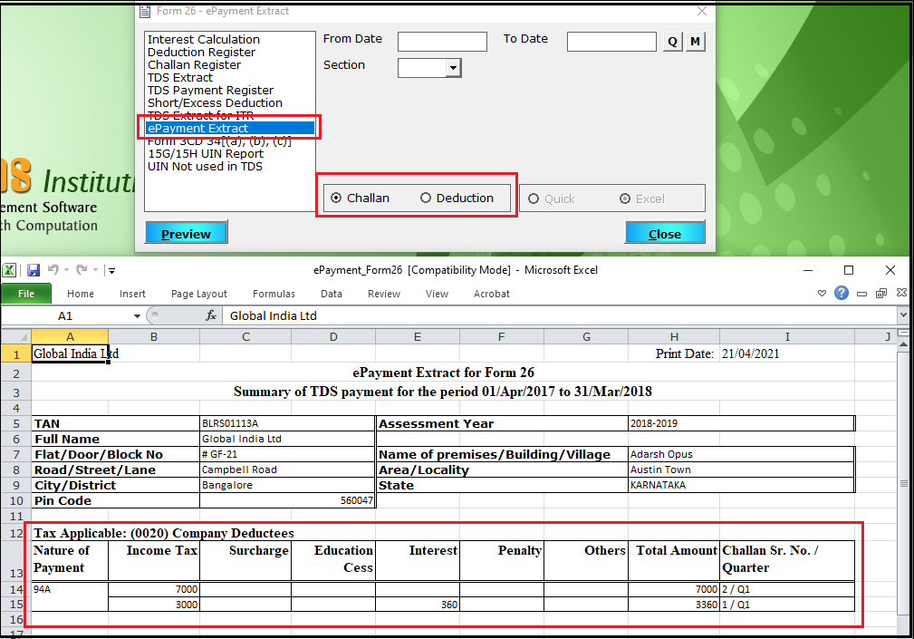 6.Extract Payment Challan